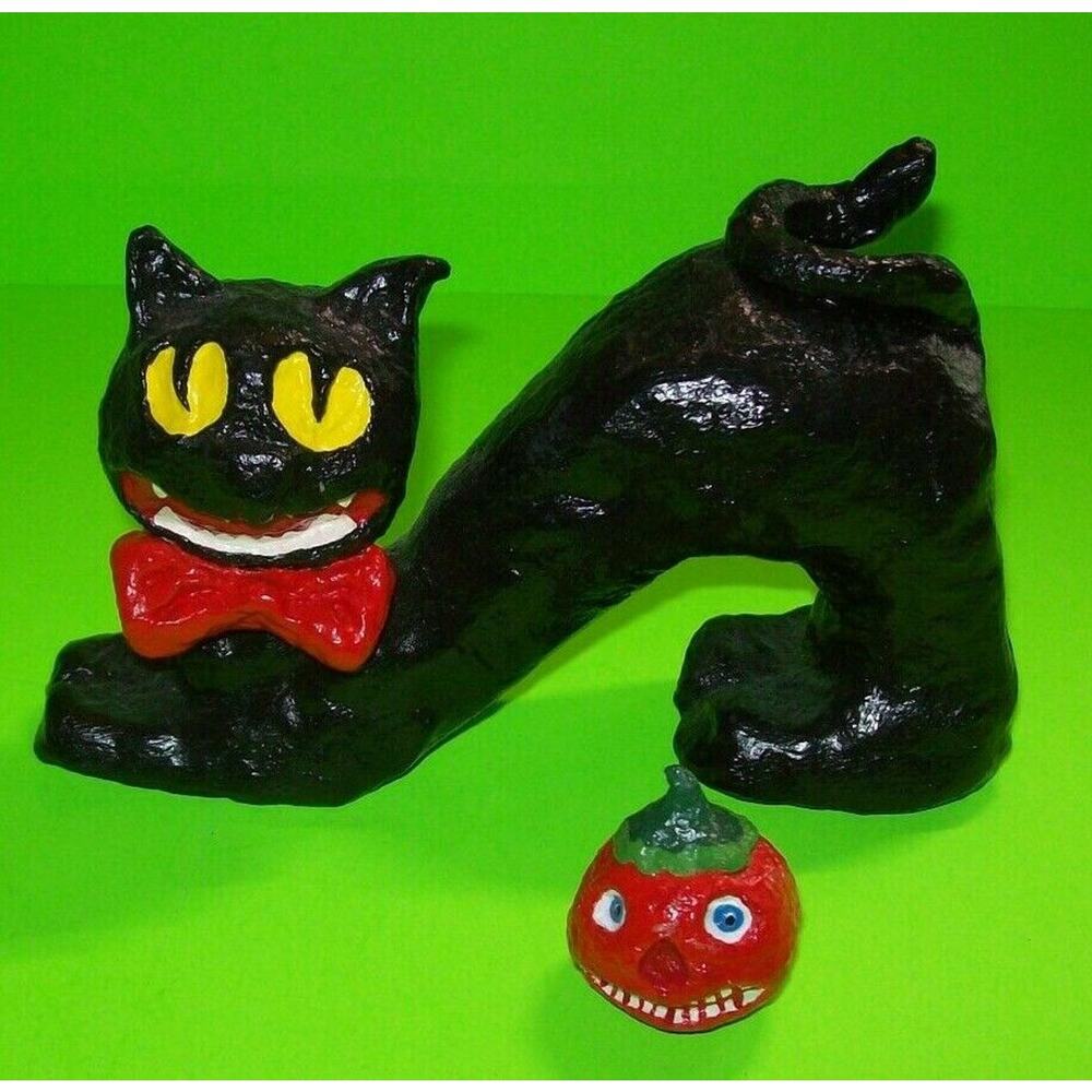 Halloween Black Cat With Bow Tie Bobble Head Nodder JOL Handmade Hand Painted
